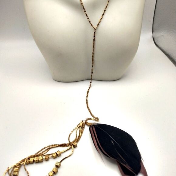 Boho feather dangle necklace‎